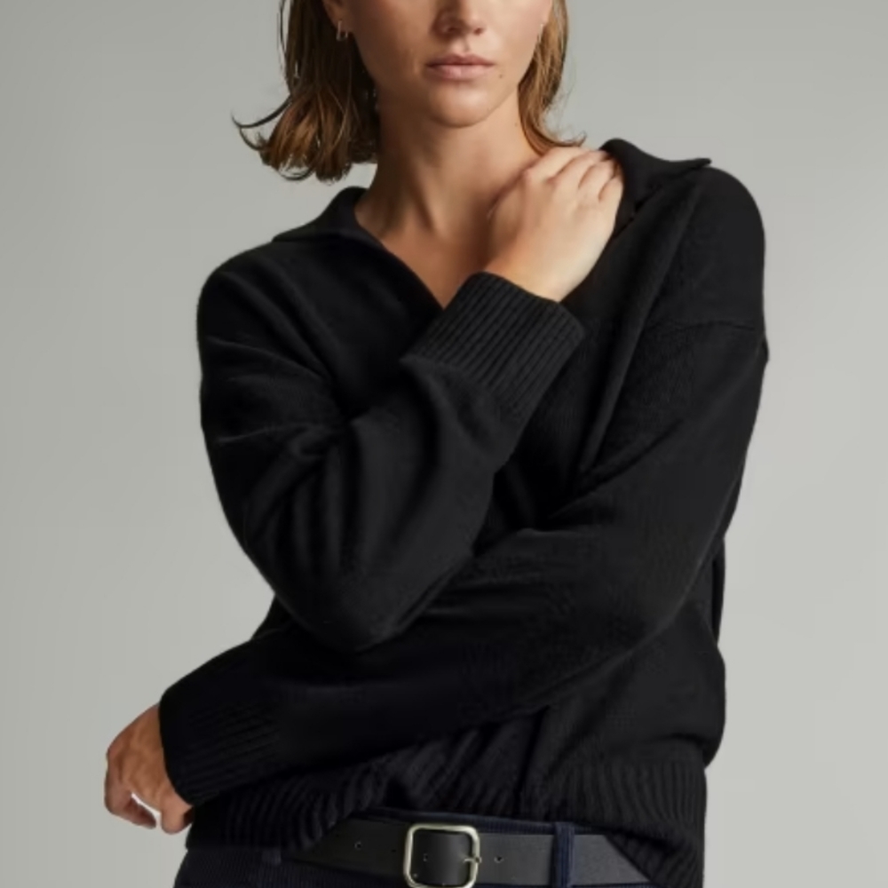 Everlane Black Cashmere Polo Sweater sz S